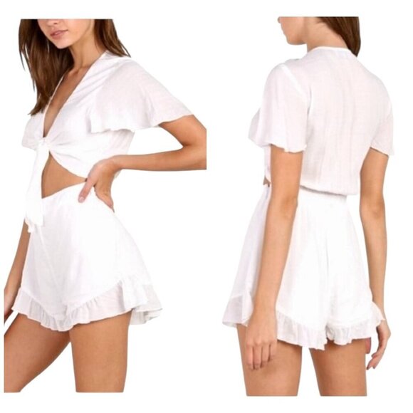 Show Me Your Mumu Romper Women Small White‎ Challis Tie Front Riviera Shorts - Picture 1 of 12